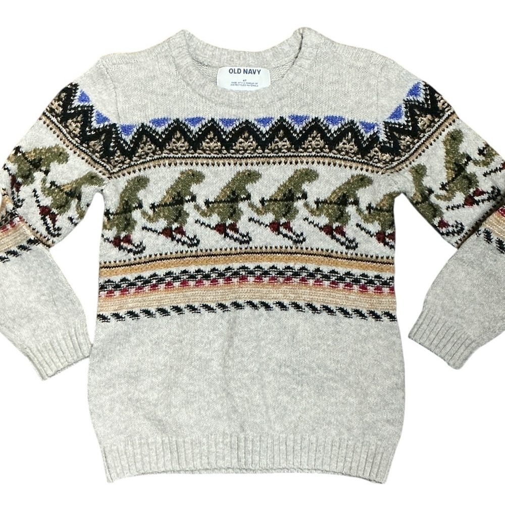 Old Navy Beige Sweater with Dinosaur Pattern